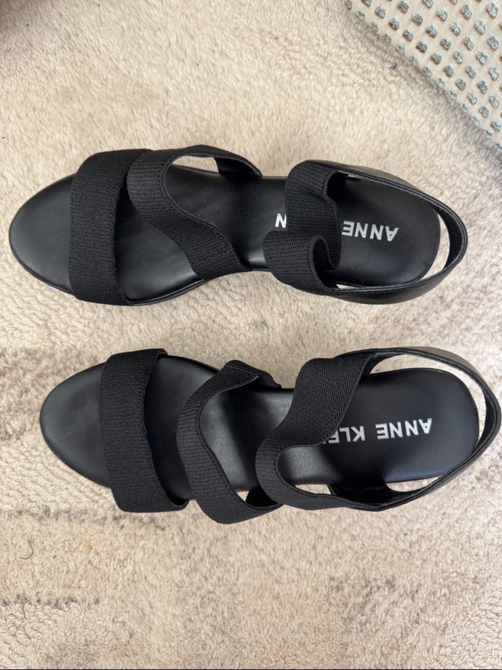 Anne Klein Black Strappy Elastic Comfort Sandals